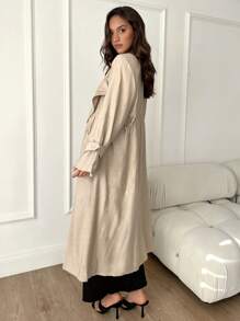 SHEIN Essnce 2024 Spring & Autumn New Cozy Chinese Style Midi Length Coat For Women