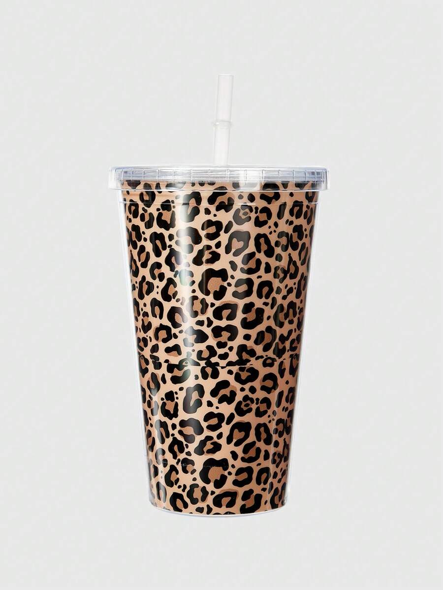 Ariqdhaksinargha Artist 1 件棕色和黑色豹纹双层平底苏打水杯，节日