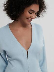 Women's Solid Color Simple Loose Knitted Sweater Jacket,Three Quarter Sleeve Tops