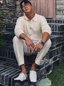 Manfinity Homme Men's Button-Up Long Sleeve Simple Solid Color Casual Cardigan