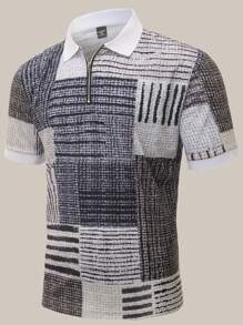 Manfinity Homme Men's Printed Zipper Short Sleeve Polo Shirt - Multicolor - View 4