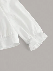 SHEIN Unity Women's Solid Color Collar Long Sleeve Front Button Floral Embroidery Casual Blouse - White - View 3