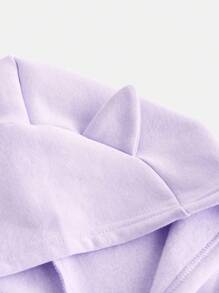 SHEIN Girlism Teen Girls' Purple Cross Shoulder Exposed Short Hoodie With Small Ears, Dark Style Casual Solid Color Pullover Sweatshirt,In Fall/Winter