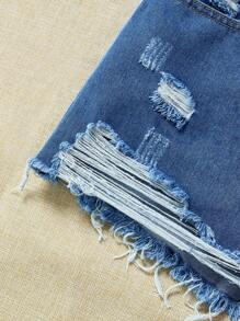 Breezaya Plus Size Solid Color Frayed Hem Ripped Pocket Casual Denim Shorts For Summer - Medium Wash - View 4