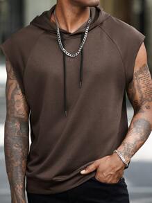 Manfinity Homme Men Brown Sleeveless Hoodie - Brown - View 6