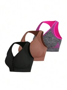 Easithlete 3PCS Front Zipper Sports Bra - Multicolor - View 3