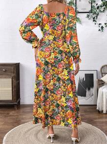 Breezaya Vestido largo envolvente con estampado floral completo para mujer, perfecto para vacaciones y salidas informales. - Multicolor - Ver 2