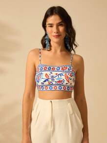 CAJUNI Women Selenipedium And Azalea Prints Boho Vacation Casual Summer Micro Crop Tank Top - Multicolor - View 5