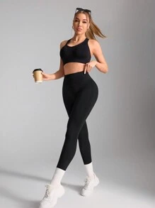 Seamluxe SHEIN Sport Leggings Esportivas com Cintura Larga para Mulheres, Calças de Ioga