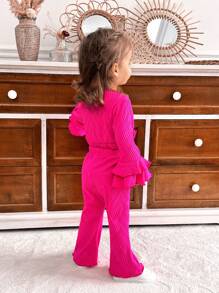 SHEIN 2 peças Conjunto de Roupa Esportiva e Casual Texturizado com Cor de Rosa Choque para Bebê Menina, Outono/Inverno