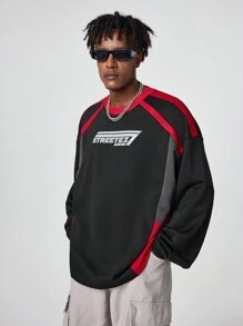 Manfinity VCAY Men's Loose Fit Graphic Print Crew Neck Pullover Sweatshirt, For Fall Winter - Black - View 4