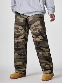 Manfinity VCAY Pantalones rectos sueltos tejidos de camuflaje digital para hombres