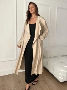 SHEIN Essnce 2024 Spring & Autumn New Cozy Chinese Style Midi Length Coat For Women