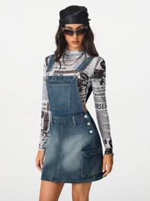 SHEIN EZwear 女士休闲 Y2K 街头风牛仔背带连衣裙