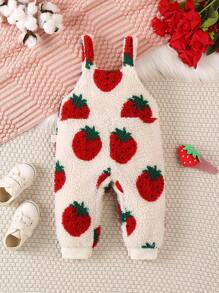 Cute And Versatile Strawberry Flannel Overalls Jumpsuit For Baby Girls In Fall And Winter - Multicolor - View 10