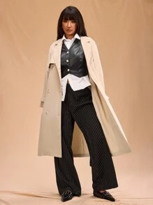 Forever 21 Plus Size Women's Fashionable Casual Trench Coat For Fall And Winter - Apricot - View 8