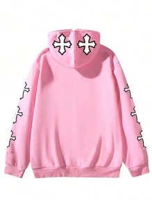 Manfinity EMRG Áo thun nam in chữ Zip Up có mũ trùm đầu - Hồng - Xem 2