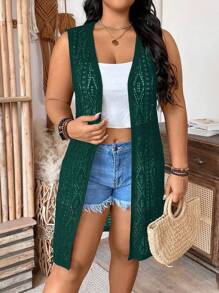 SHEIN Holidaya Plus Size Mouwloze Open Voorkant Casual Losse Cardigans
