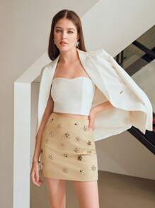 MOTF PREMIUM Falda recta con detalles de strass - Albaricoque - Ver 9