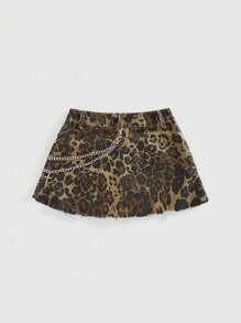ROMWE Grunge Punk Y2K Gyaru Vintage Babe Phong cách Cross Chain Decor Leopard Pattern Phụ nữ Denim Mini Skirt - Nhiều màu - Xem 4
