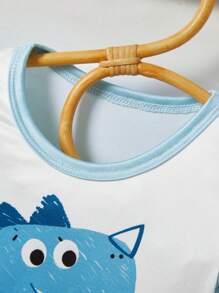 2 件装婴儿男孩可爱恐龙印花贴身长袖上衣和裤子睡衣套装 - 藍白色 - 查看 5