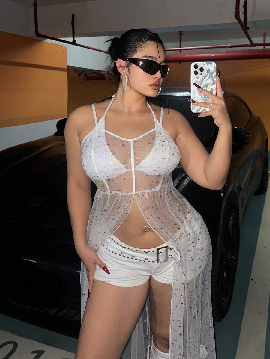Flirla Plus Size Đầm thiết kế dạng lưới hợp thời trang duyên dáng quyến rũ - Nhiều màu - Xem 1