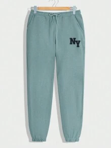 SHEIN Cottnline Men's Solid Color Letter Printed Two-Piece Set - Cadet Blue - View 8