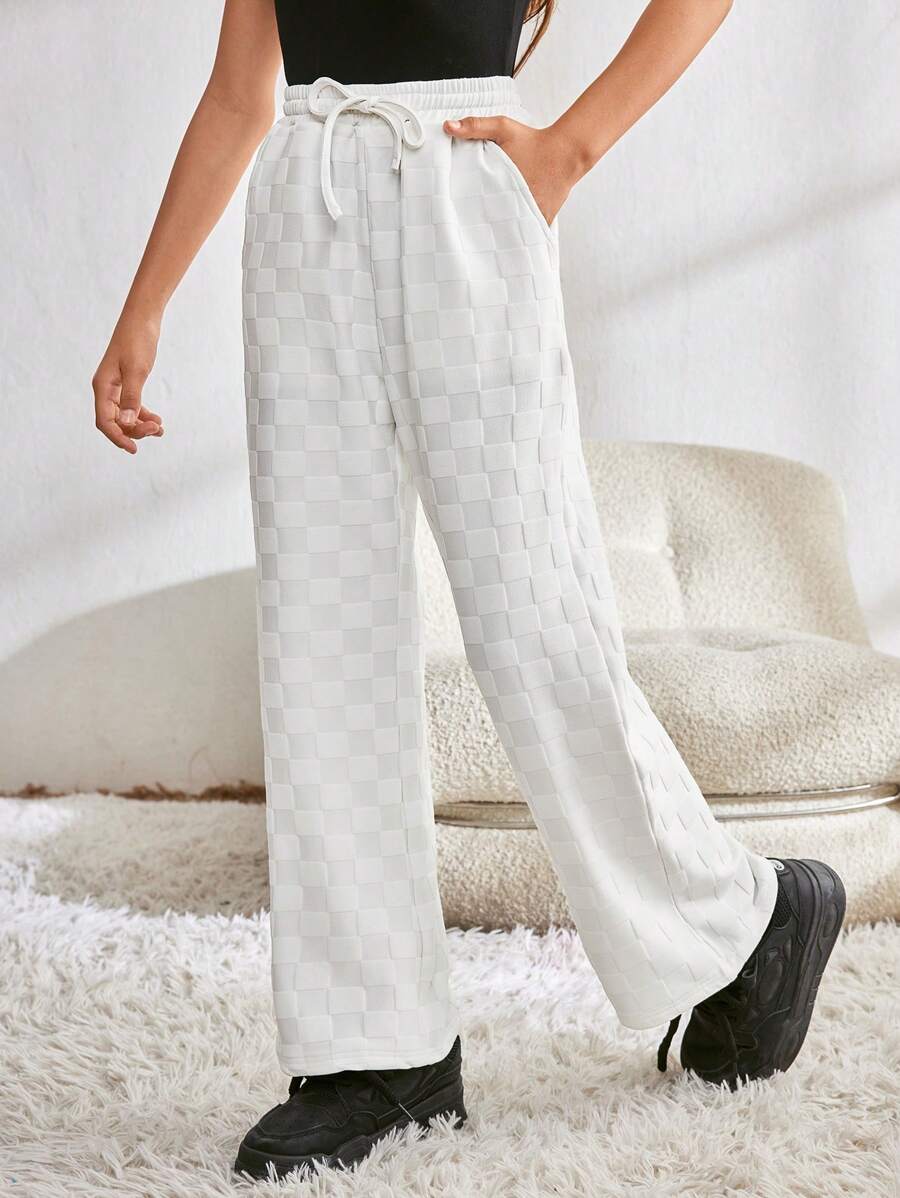 Tween Girls Casual, Comfortable & Fashionable Textured Knit Loose Fit Sweatpants - White - View 1