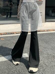 DAZY Women Minimalist Everyday Sheer Solid Color 2 In 1 Pants,Fall Clothes - Black - View 1