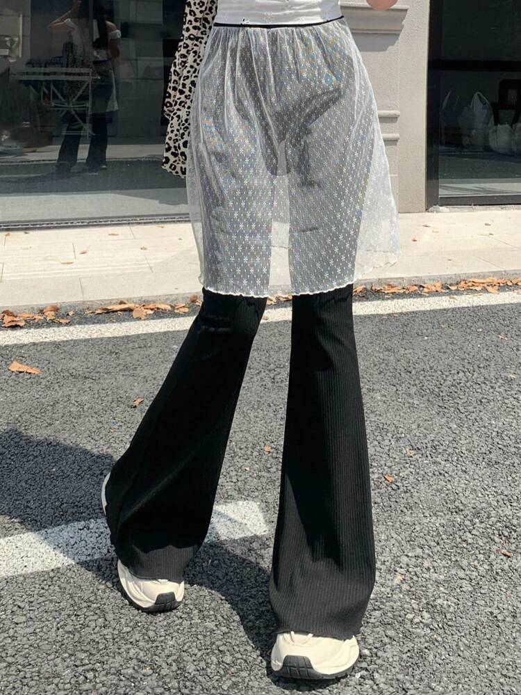 Women Minimalist Everyday Sheer Solid Color 2 In 1 Pants,Fall Clothes