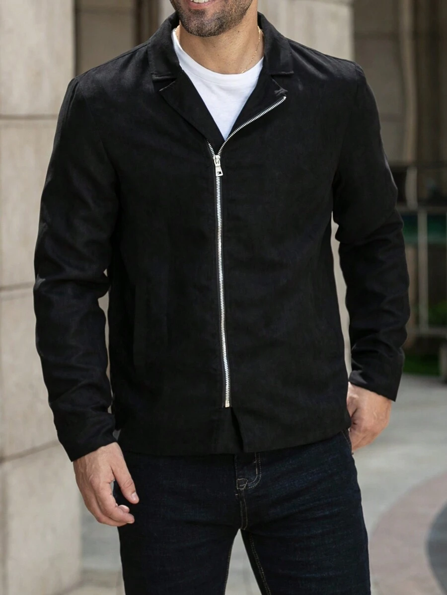 Manfinity Homme Herren einfache Lässig Jacke mit Frontreißverschluss, langärmlig - Schwarz - Übersicht 1