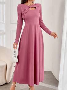 Modelyn Vestido largo de manga larga con cuello asimétrico de unicolor para mujer, primavera y verano