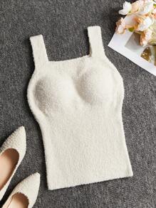 SHEIN Unity 柔软亲肤秋冬宽松针织女式背心 - 杏色 - 查看 5