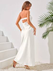 女士纯色优雅抹胸鸡尾酒会礼服派对礼服婚礼宾客礼服春季白色 - 白色 - 查看 2