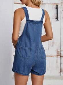 SHEIN LUNE Áo liền quần denim dáng rộng xếp ly trang trí nút dành cho nữ - Rửa tối - Xem 2