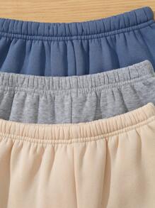 SHEIN 6 件套年轻男孩休闲纯色舒适针织圆领长袖字母印花运动衫和运动裤套装，适合居家、户外、返校、生日、婴儿洗礼、节日派对、秋冬季，羊毛，加厚 - 彩色 - 查看 3