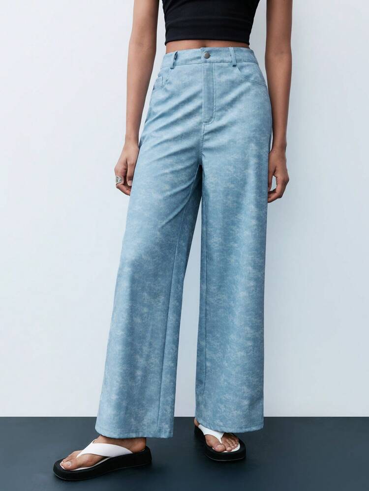 SHEIN Maija Pantalon long décontracté simple à poches et boutons devant pour femmes