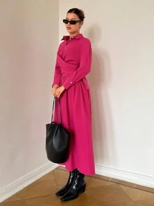 SHEIN Essnce Women Plus Size Rose Red Fashion Casual Two Pieces Set Two Pieces Outfits Two Pieces Set Plus Pink Two Pieces - Hot Pink - View 4