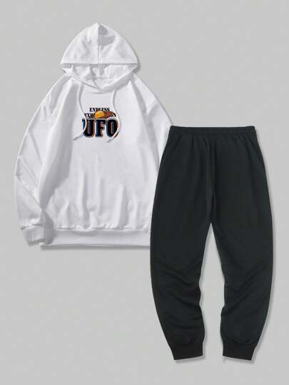 Street Life Men's Pattern Print Hoodie And Jogger Pants Two-Piece Set, School