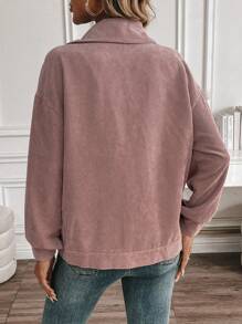 SHEIN LUNE Plain Front Button Up Casual Long Sleeve Jacket - Pink - View 2