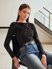 MOTF PREMIUM 修身船领提花 T 恤 - 黑色 - 查看 9