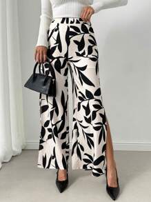 Chiquease Quần nghỉ mát thông thường có đường xẻ bên hông in toàn bộ - Màu be - Xem 1