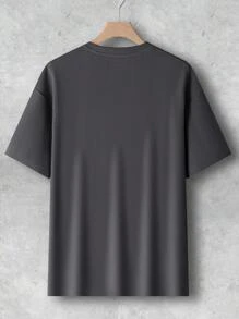 Manfinity Homme Camiseta casual de cuello redondo de manga corta con estampado de letras para hombre