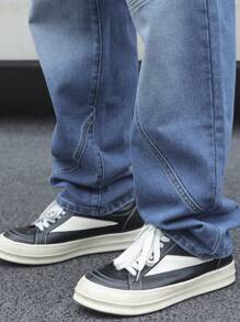 Manfinity Roghcode 大码男士春秋季休闲洗水牛仔夹克和裤子套装 - 中等水洗藍 - 查看 8