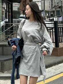 DAZY Abito corto in felpa con strato finto, vestito a maniche lunghe per l'autunno, colore unito