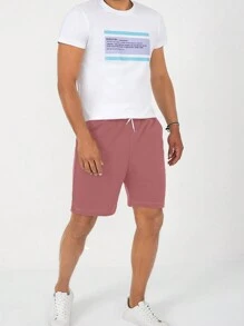 EURMUSE Men's Palm Tree Printed Drawstring Elastic Waist Loose Shorts For Vacation - Pink - View 5