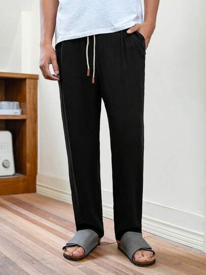 Manfinity VCAY Pantalones casuales para hombre con cintura elástica tejida lisa