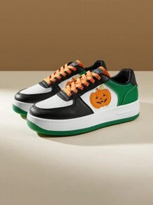 CUCCOO EASI Scarpe sportive da donna con suola spessa, allacciate, con stampa di zucche, bicolore, casual, con platform, adatte per l'autunno e la primavera, motivo zucche di Ognissanti - Multicolore - Visualizzare 10