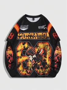 ROMWE MEN Street Life Áo thun nam cổ tròn in chữ và đại bàng, phong cách đường phố cổ điển - màu đen - Xem 1