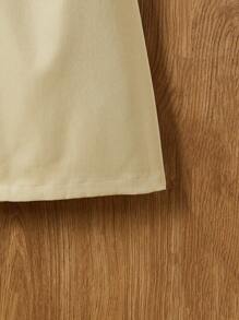 Tween Girls Khaki Sleeveless Shawl Collar Belted Trench Coat - Khaki - View 6